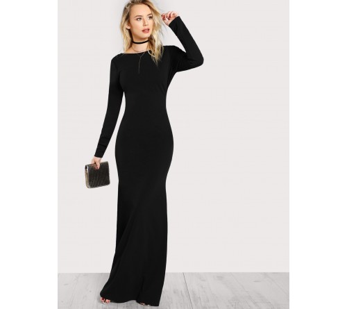 Long Sleeve Open Back Bodycon Maxi Dress