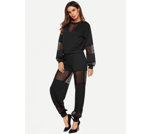 Contrast Fishnet Top With Pants