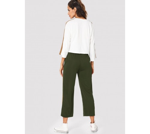 Stripe Contrast Top Drawstring Waist Pants