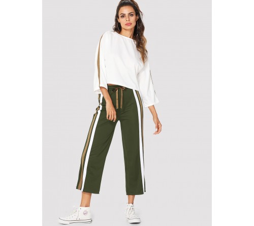 Stripe Contrast Top Drawstring Waist Pants