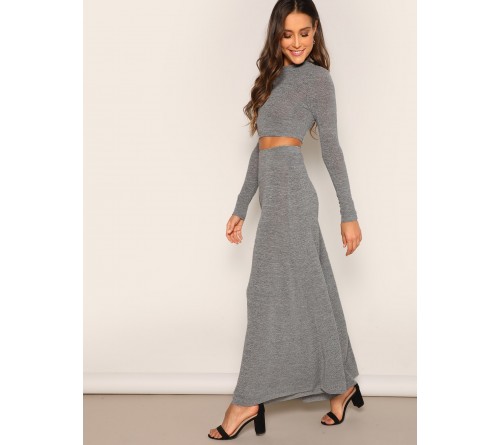 Slim Fitted Crop Tee Wide Leg Pants Set